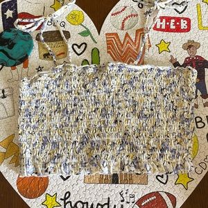 Crop top yellow white and purple, tied straps